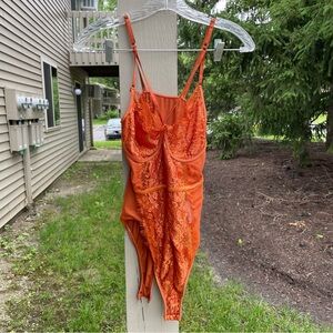 Glassons Lacy Orange Bodysuit Medium